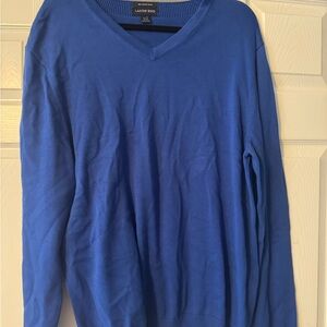 Lands' End Blue V-Neck Sweater with Ribbed Cuffs